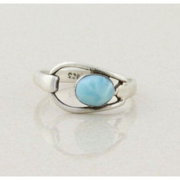 Sterling Silver Vintage Blue Dolphin Stone Larimar Ring Size 10 - Picture 1 of 7